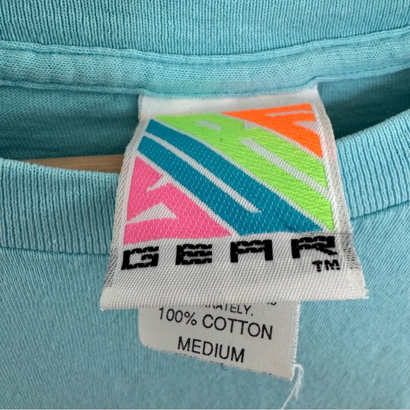 Vintage 90s Surf Gear T-Shirt Mens Medium Single Stitch Fish Nature Surfing Tee - Picture 3 of 13